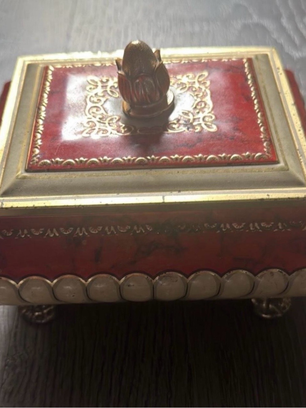Vintage 1950’s Blue Bird Red and Gold Ornate Decorative Jewelry Box